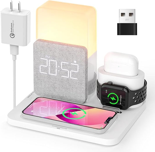 COLSUR Wireless Charging Station, 3 in 1 Charging Station, Alarm Clock with Wireless Charger