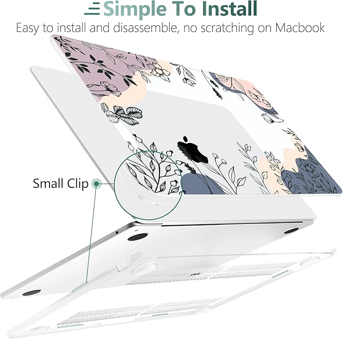 TWOLSKOO for MacBook Air 13 inch Case M4 A3240 M3 A3113 M2 A2681 2025 2024 2022 Plastic Hard Shell, Keyboard Cover, Type C Adapter, Screen Protector for MacBook Air 13.6 inch, Spring Line Art