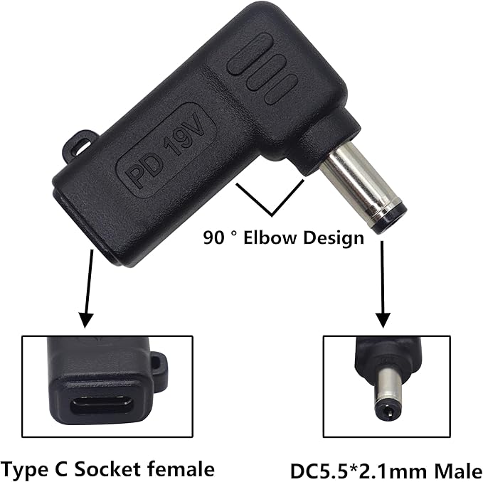 HCFeng 90W PD Type C to DC5521 Power Converter USB C to DC 5521 Laptop Charging Adapter 19V 4A Type C Female to DC 5.5 x 2.1mm Male Power Adapter for Studio and Travel [PD-5521]