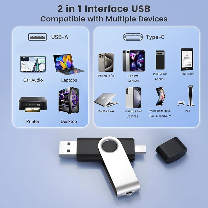 ABLAZE 8GB USB C Flash Drive 10 Pack, OTG USB 2.0 + Type C Memory Stick Dual Type C Thumb Drive Compatible with iPhone 17/16/15, Android Smartphone, Computers