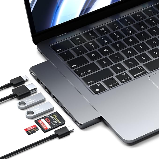 Satechi 7 in 1 USB C Hub Multiport Adapter Pro Slim, USB C Dongle, 100W Charging, 4K HDMI, USB 4, USB 3.2 Gen 2, SD/Micro Card Reader for Mac, MacBook Air/Pro - Space Gray