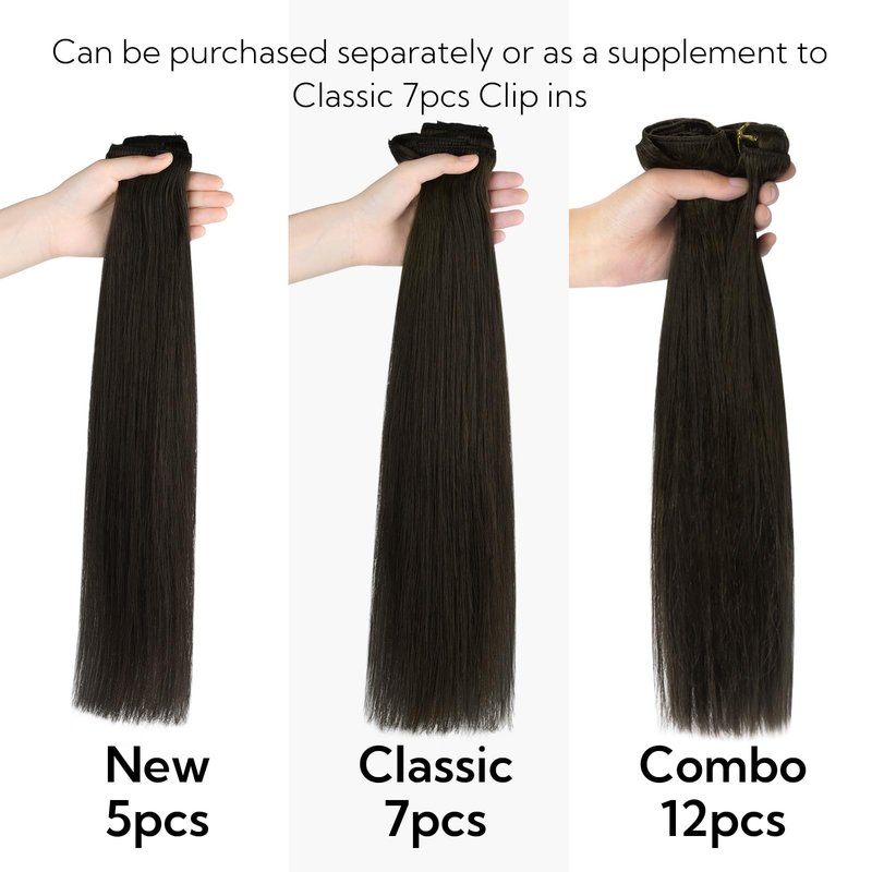 HOTBANANA Real Human Hair Clip in Hair Extensions, 5Pcs 70g 18 Inch Dark Brown Straight Remy Clip in Extensions