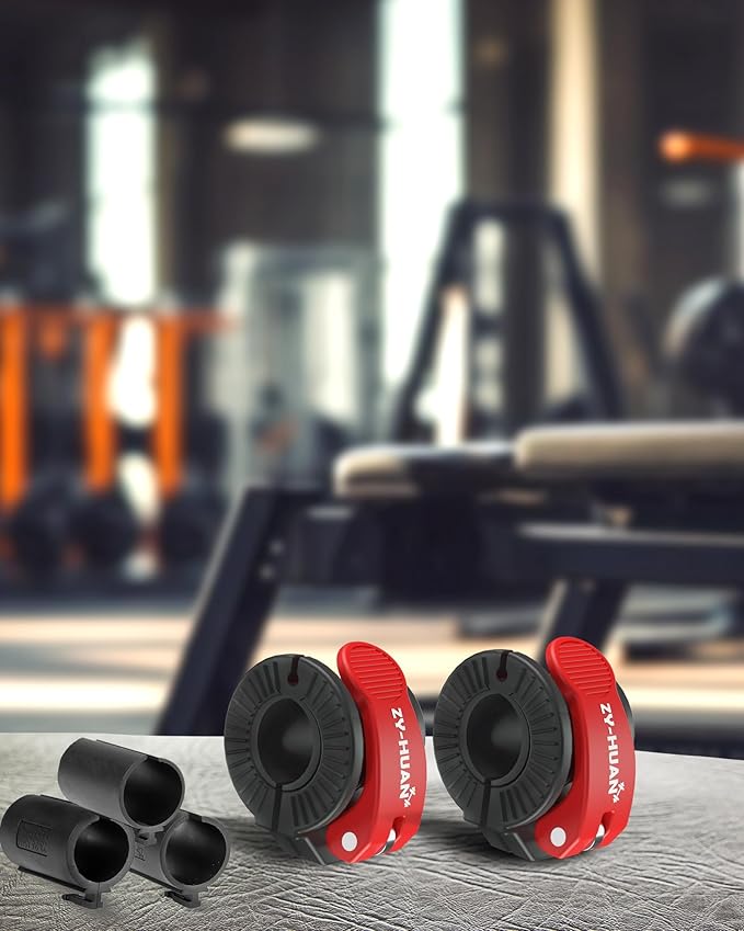 ZY-HUAN Pro Barbell Clips 1 inch Barbell Clamps 0.9-1.18inch Quick Release Weight Clips for Bars Multi-Size Adjustable Olympic Barbell Clamps (Black+Red)