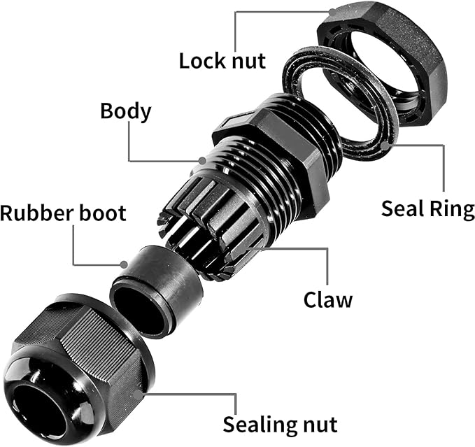 Bonsicoky 10 Pcs 1/2" NPT Nylon Cable Glands, IP68 Waterproof Adjustable Cord Grip Cable Connector Strain Relief Wire Protectors for 6-12mm Cable Diameter, Black