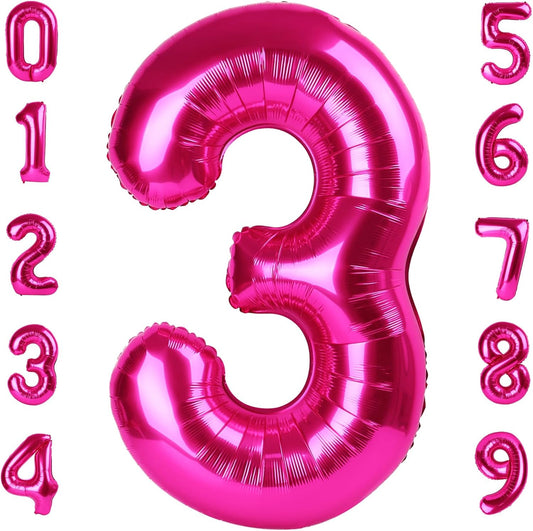 Numbers Balloon - 40 Inch Hot Pink 3 Balloon for Birthday Decor | Perfect for Three-Year-Old Celebrations
