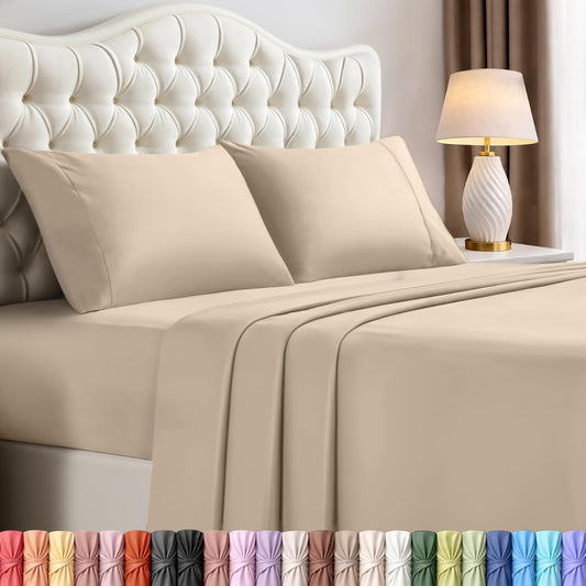Utopia Bedding Queen Size Sheet Set - Soft, Breathable Microfiber | 4-Piece in Sand with Oeko-Tex Certification