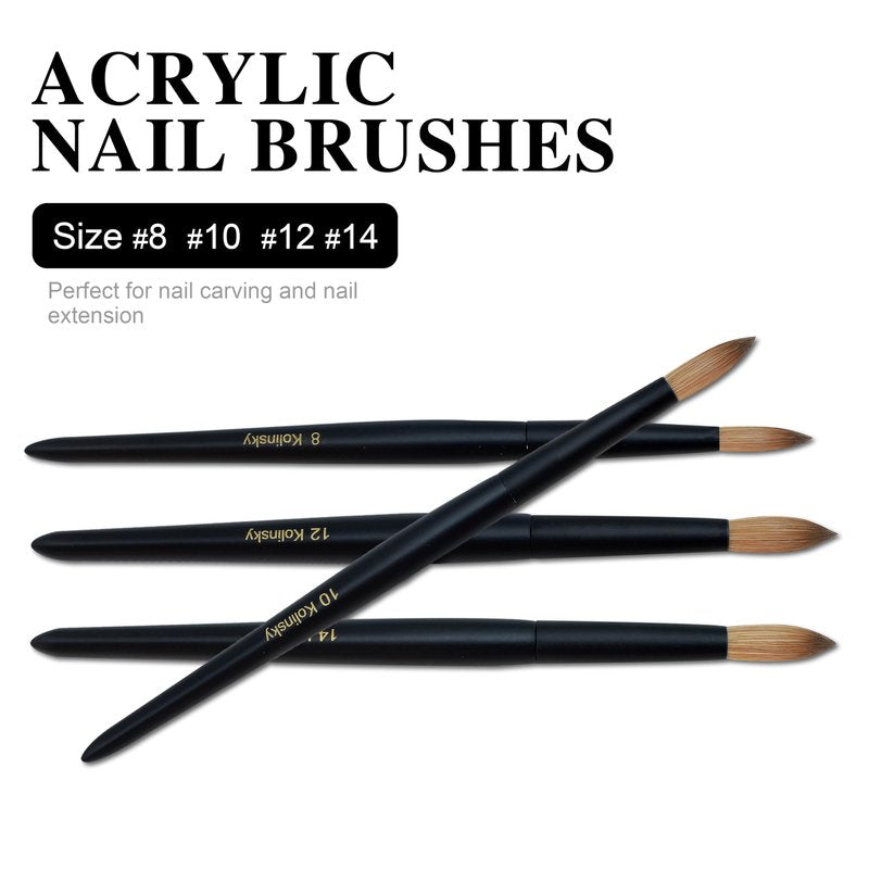 Aridito Kolinsky Round Head Acrylic Nail Art Brush Set, Black Wooden Handle Size 8 10 12 14 16 18, for Professional Manicure DIY Home Salon (16# Kolinsky)