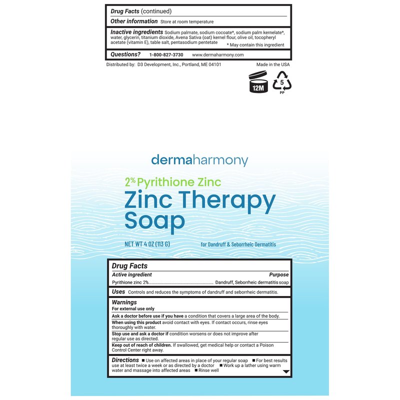 Dermaharmony Set of 5 2% Pyrithione Zinc (ZnP) Bar Soap 4 oz - Crafted for Those with Skin Conditions - Seborrheic Dermatitis, Dandruff, etc.