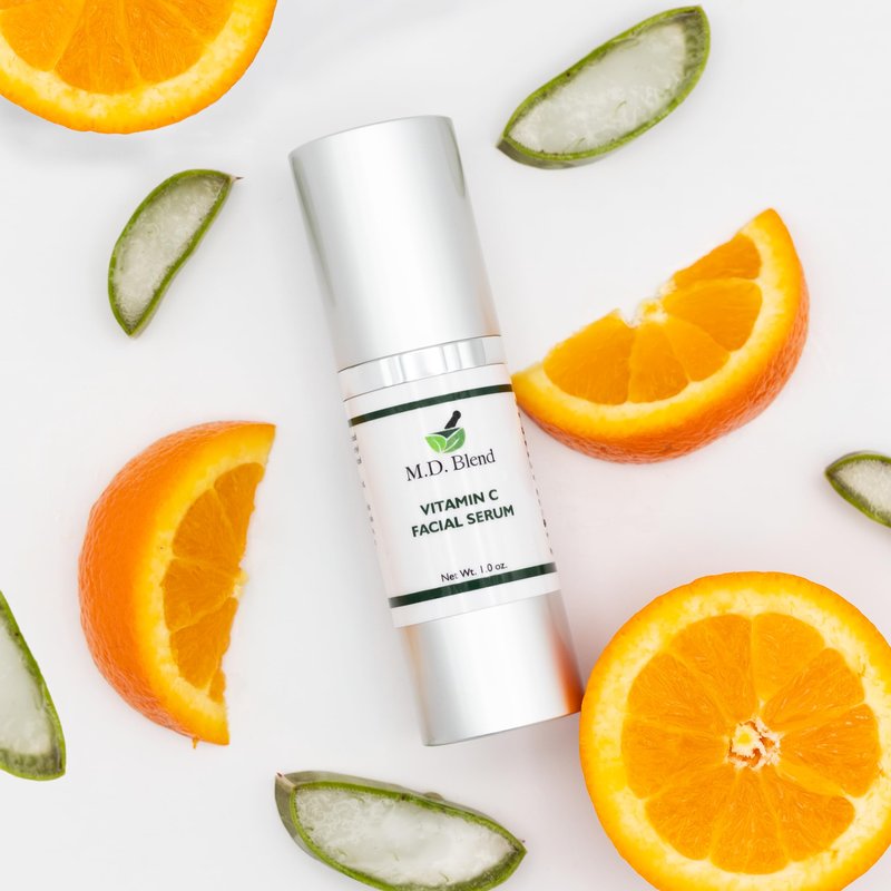 M.D. Blend Vitamin C Serum With L-Ascorbic Acid 10% & Hyaluronic Acid For Skin Illuminating & Anti-Aging, Includes Blend Of Witch Hazel, Aloe Vera, L-Arginine & Glycerin, 1 fl Oz Pump