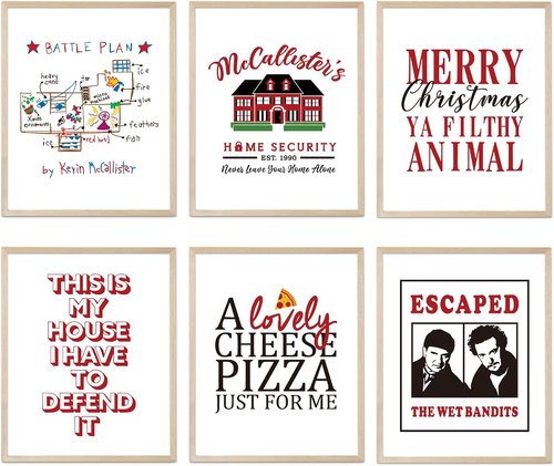 Home Alone | Christmas Decorations Set - Funny Holiday Posters for Bathroom & Bedroom Decor | 8x10 Inch Unframed Art Prints