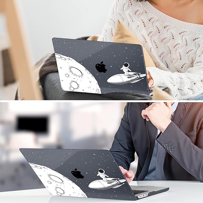 TWOLSKOO for MacBook Air 15 inch Case 2026 2025 2024 2023 Release M5 A3448 M4 A3241 M3 A3114 M2 A2941, Plastic Hard Shell & Screen Protector & Keyboard Cover & Type C Adapter, Flying Astronauts