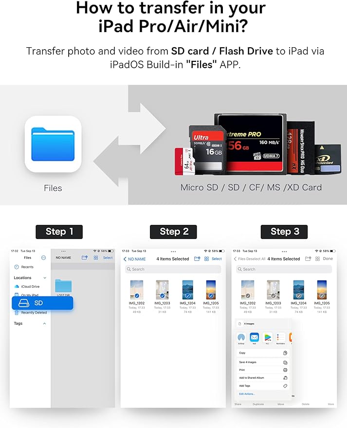 BnmxTek USB-A and USB-C to SD Card Reader, Trail Camera Card Adapter with SD MicroSD CF Compact Flash Memory Stick XD Picture 5 Slots for iPhone 15 16 iPad Mac MacBook Pro/Air Laptop Pc