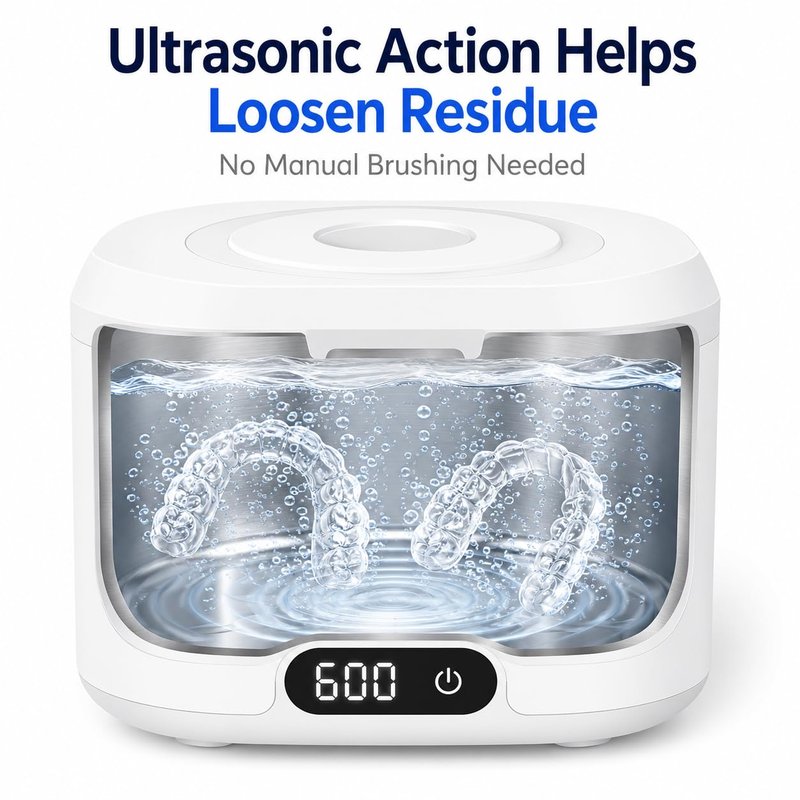 Ultrasonic Retainer Cleaner Machine with UV Light, 49kHz Dental Pod Cleaner with Digital Timer, 340ML Stainless Steel Tank for Retainer, Aligners, Dentures, Mouth Guards, Night Guards & Jewelry, White