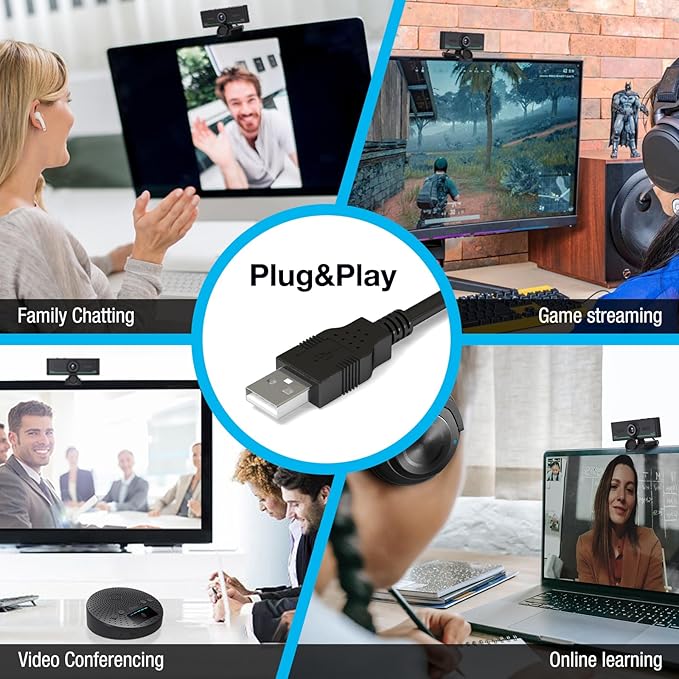 Gsou Webcam with Headset and Microphone, 1080P Webcam with Privacy Cover, Plug and Play Web Camera for Desktop Computer Zoom Meetings, Audio Bluetooth only for Headset