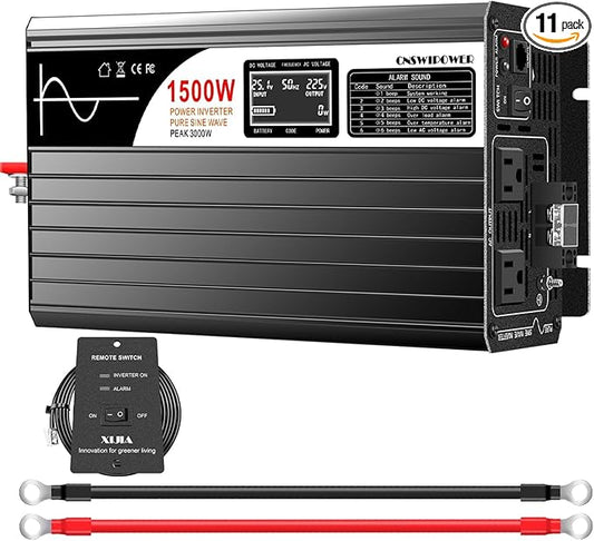 Xijia 1500W(Peak Power 3000W) Pure Sine Wave LCD-Display Solar Power DC 12V Inverter AC 120V 60HZ Solar Converter for Home Use car (DC12V (Range 10V-15V) 1500W
