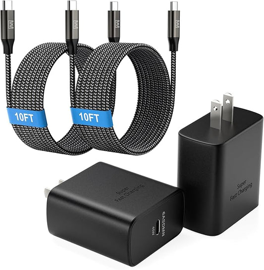 45W Super Fast Charger Type C, [2 Pack] 45 Watt USB-C Charger PD/PPS Wall Charging Block for Samsung Galaxy S26 Ultra/S25 Ultra/S25+/S25/S24/S23 Ultra/S23+/S22 Ultra/S22+, Tab S8(with 2X 10ft Cable)