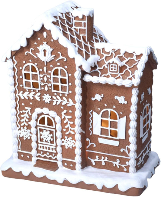 Sheaifun Gingerbread House Decor - Indoor Resin Christmas Decoration with LED Lights | 9 x 5 x 10.2 Inch