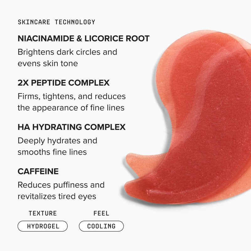 DRMTLGY Brightening Eye Masks – Biodegradable Hydrogel Under Eye Patches with Caffeine, Peptides, Hyaluronic Acid & Niacinamide – Depuff, Hydrate & Smooth Dark Circles