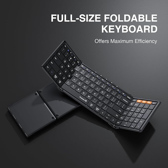 ProtoArc Foldable Bluetooth Keyboard, XK01 Full-Size Portable Wireless Keyboard for Travel, 105 Keys, 0.65" Keycaps, Multi-Device Sync for iPad Tablet Smartphone Laptop PC Windows iOS Android, Black