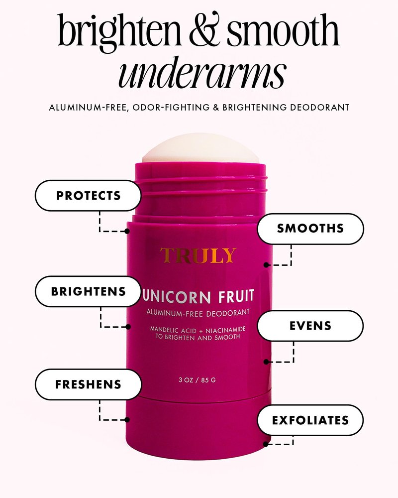 Truly Unicorn Fruit Aluminum Free Deodorant | Cotton Candy Scent | Natural Deodorant for Brighter and Smoother Underarms - 3 Oz