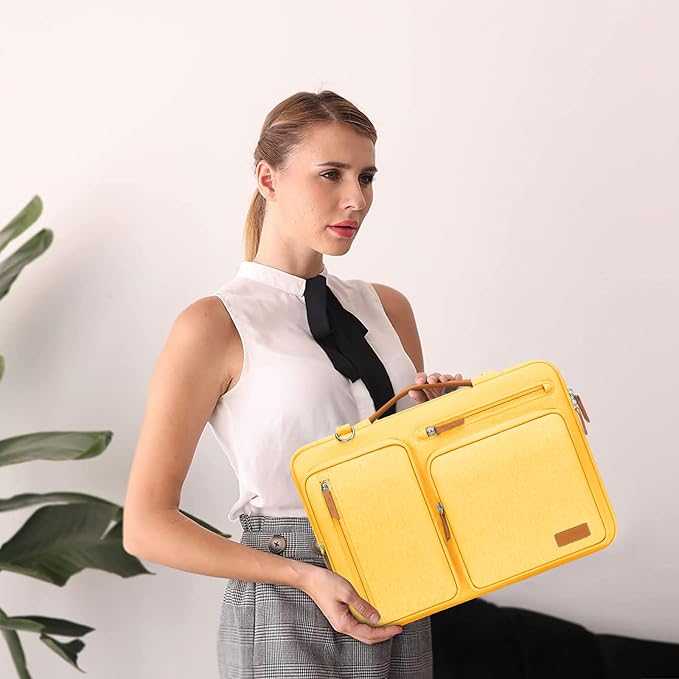 MOSISO 360 Protective Laptop Shoulder Bag,15 inch Computer Bag Compatible with MacBook Air 15 inch M5 M4 M3 M2/Pro 15, Dell XPS Plus,Side Open Messenger Bag with 4 Zipper Pockets&Handle, Yellow
