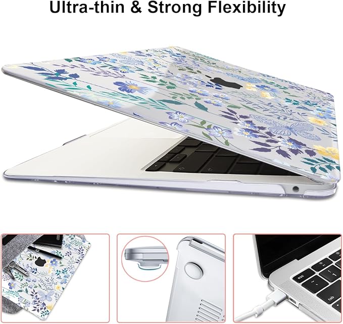LCMOCICO for MacBook Pro 13 inch Case 2022 2021 2020 Release A2338 M2 M1 A2289 A2251, Printed Pattern Plastic Hard Shell Cover for MacBook Pro 13.3-inch Touch Bar Fits Touch ID, Meadow Wildflower