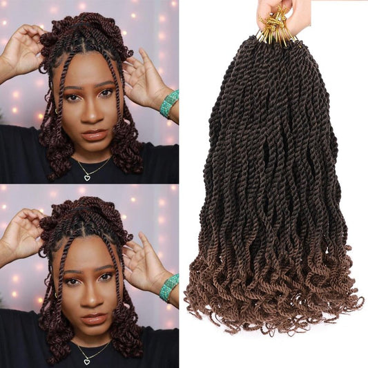 Kachanaa 14 Inch Senegalese Twist Crochet Hair for Black Women 8 Pack Short Pre Looped Crochet Braids With Curly Ends Pre Twisted Crochet Small Hair Synthetic Havana Twist Braiding Hair for Kids T30#