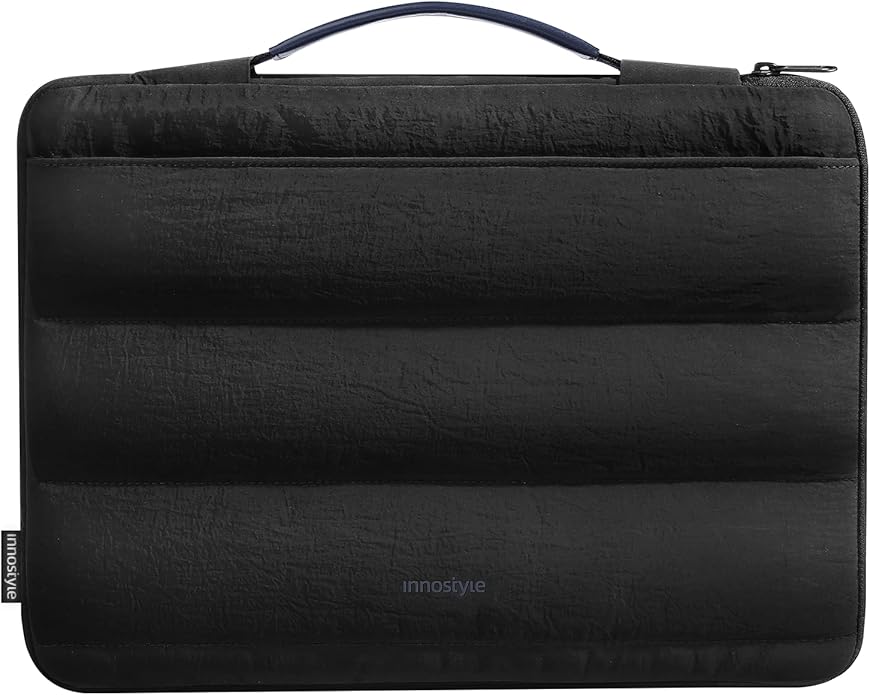 Black Puffy Laptop Sleeve 14-Inch Fluffy Protective Sleeve for MacBook Pro/Air 14, Dell XPS, HP, for Travel & College