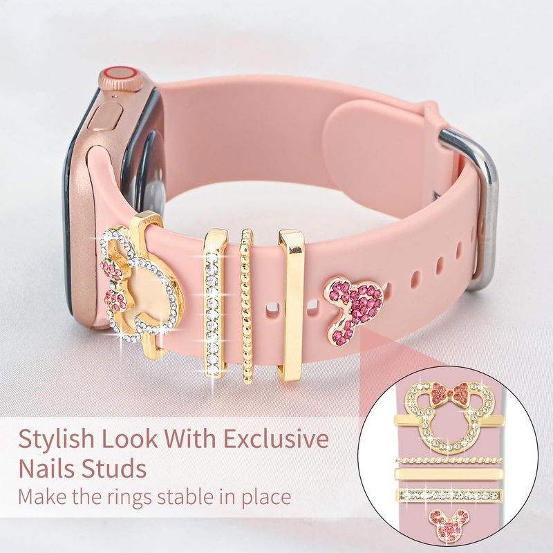 Shesyuki Watch Band Charms Set - Decorative Rings and Clasps with Shining Stones, Compatible with iWatch Series 1 to 8, Fits 38mm/40mm/41mm/42mm/44mm/45mm Models (No Watch Band)
