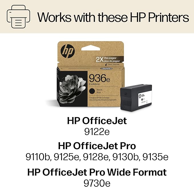 HP 936e Black EvoMore Ink Cartridge | Works with OfficeJet 9120, Pro 9100, Pro Wide Format 9700 | Carbon Neutral | 4S6V6LN