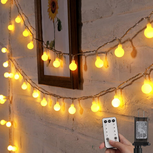Minetom Globe String Lights - 33 Feet 100 LED Fairy Lights with Remote | Warm White for Indoor & Outdoor Decor