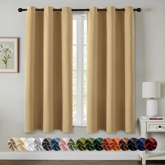 MIULEE Gold Blackout Curtains - Thermal Insulated Room Darkening Drapes | 45-Inch Length, 2 Panels