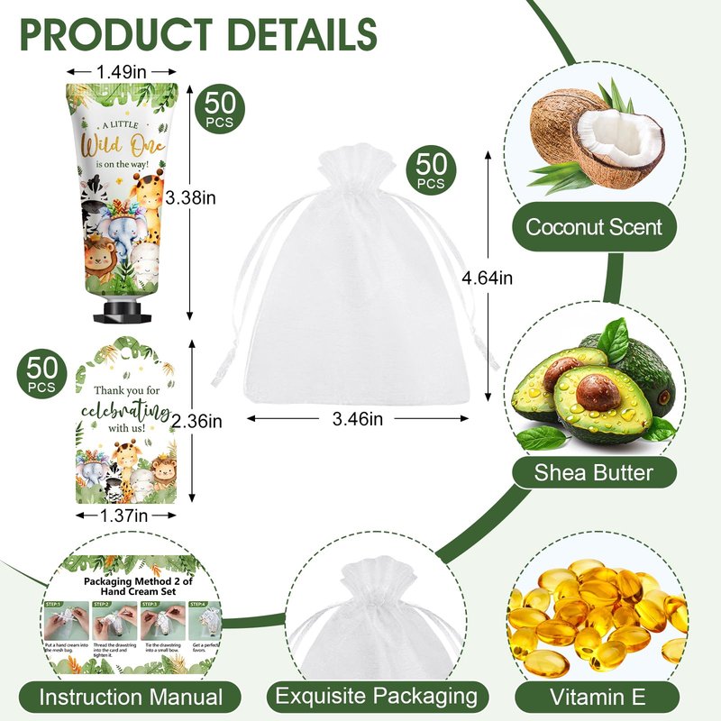 50 Pack Baby Shower Bulk Hand Cream Gifts Sets, Baby Shower Favors and Bridal Shower Favors for Guests with Thank You Card and Organza Gift Bags, Birthday Gifts, Appreciation Gifts for Guests (Animal)