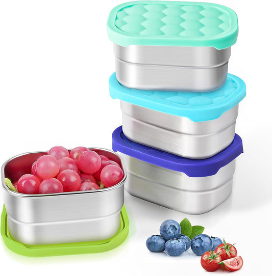 Tanjiae Stainless Steel Snack Containers - 4-Pack 8oz | Reusable Toddler Lunch Boxes with Silicone Lids