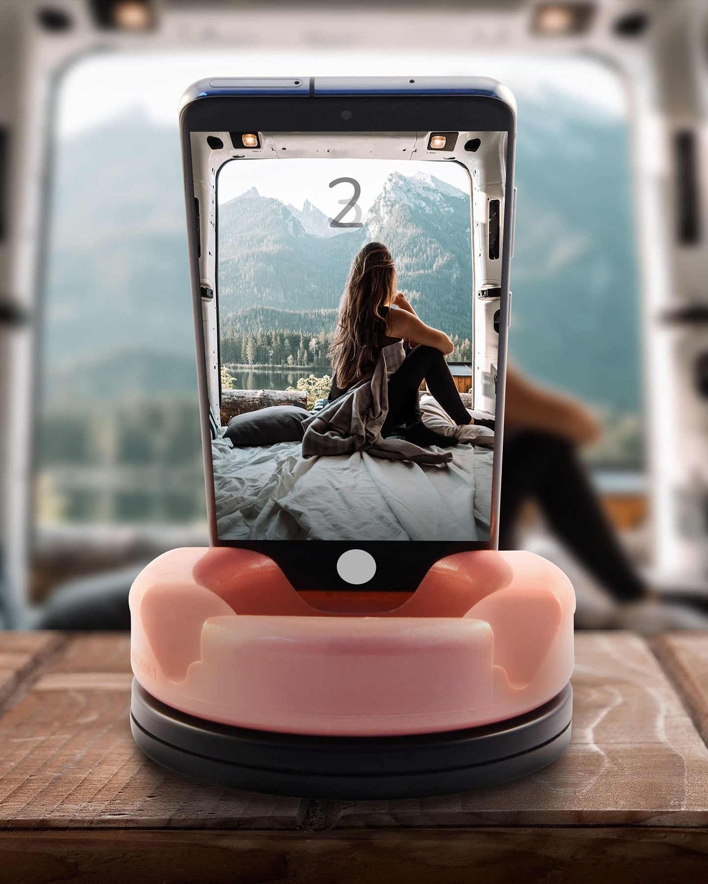 GoDonut 360 Swivel – Smartphone and Tablet Stand and Desk Organizer with 360 Degrees Device Rotation - Compact and Portable for Travel, Office and Home - Made in USA (Blue)