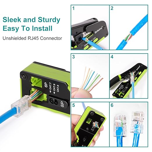 Brileine 100-Pack Cat 6 Pass Through RJ45 Connectors with RJ45 Boots Cover, Simplify Terminations with Ethernet Ends/ Cat6 Ends/ RJ45 Connectors/Cat 6 Connectors/ RJ45 Plugs for Cat6 Cat5e Cables