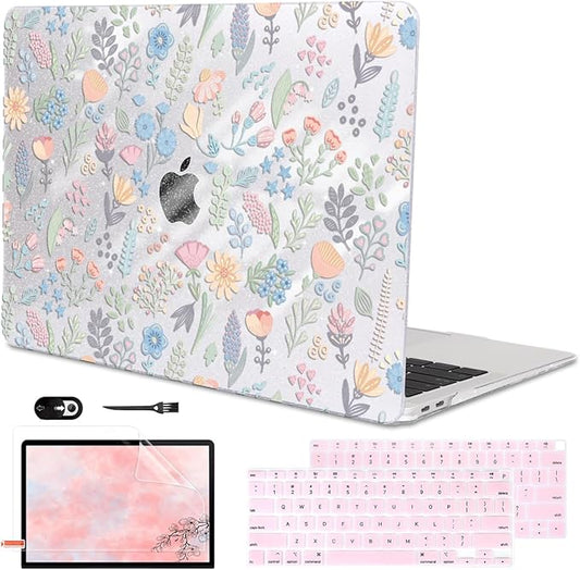 LCMOCICO for MacBook Air 13 inch Case 2021 2020 2019 2018 Model M1 A2337 A2179 A1932 with Retina Display & Touch ID, Shiny Pattern Plastic Hard Shell Case Keyboard Skin Cover, Starry Sky Flowers