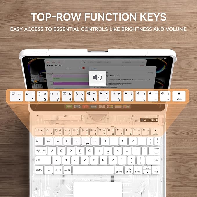 Tiaota Transparent Case with Keyboard for iPad Pro 13 inch (M5/M4, 2025/2024), iPad Pro 13,7-Color Backlit,Magic wireless Keyboard, 360°Rotating,Multi-Touch trackpad,Pencil Holder,with shortcuts,white