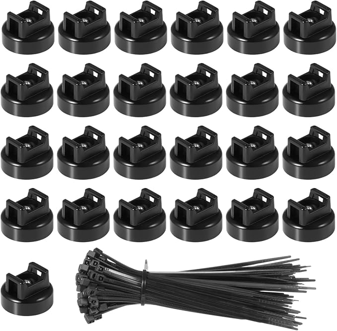 Magnetic Zip Tie Mounts 20mm, 15 Pack Cable Tie Mount Bases with 50 Zip Ties, Heavy Duty Cable Clips for Wire Management, Magnet Cord Holder Organizer for Desk, PC, Home Office