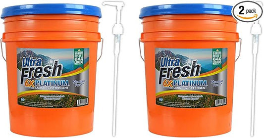 Ultra Fresh 6X Platinum 5 Gallon Laundry Detergent Liquid for All Machine Types with Easy Dispensing Pump, Up to 640 Loads, Original Blue (2 Pack)