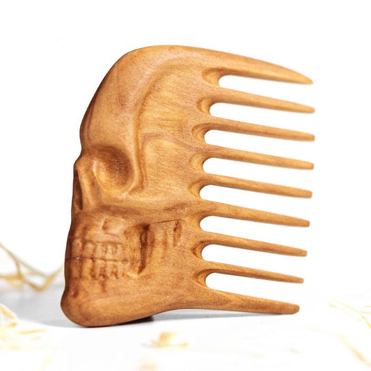 Handmade Wooden Beard Comb for Men Eco-Friendly Natural Wood Anti-Static Beard Grooming Tool Perfect for Styling Detangling & Shaping Gentle on Beard & Skin Sustainable Gift Idea (Pear Skull)
