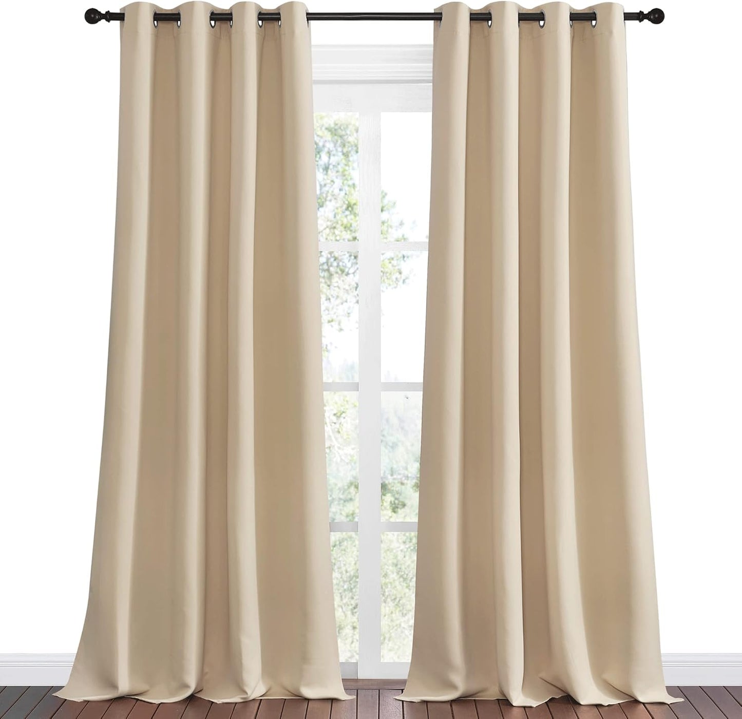 NICETOWN Bedroom Darkening Curtains - Thermal Insulated Grommet Top Drapes for Kids' Room | Biscotti Beige, 55" x 90" (1 Pair)