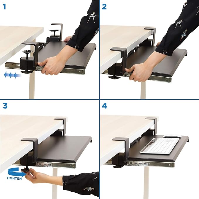Mount-It! Keyboard Tray Under Desk, Clamp-On No-Drill Slide-Out Keyboard Drawer with Mouse Platform, 27" x 11" Ergonomic Keyboard Tray for Home Office, Fits Desks up to 2.2" Thick