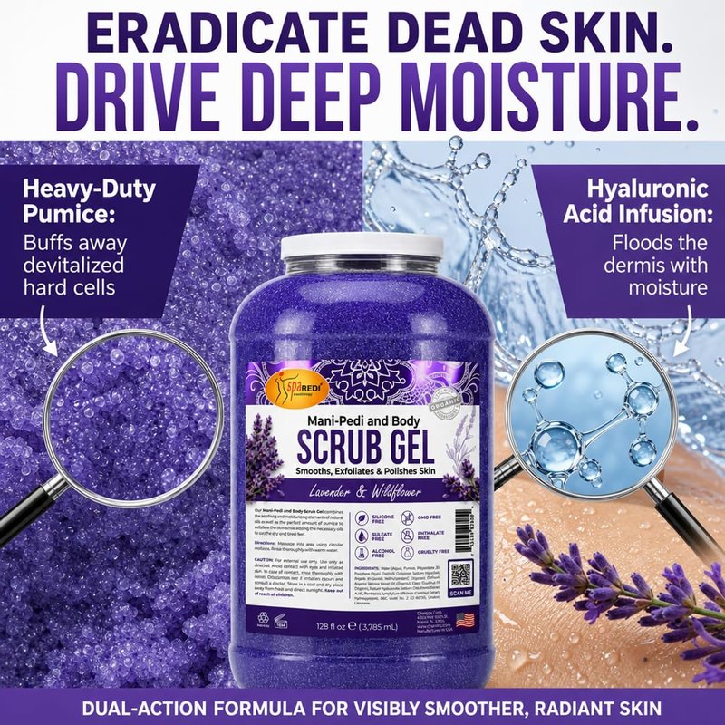SPA REDI Exfoliating Body & Skincare Treatment Multi-Purpose Professional & At-Home Skin Refinement, Exfoliate Hydrate Transform for Holistic Transformation, Lavender & Wildflower 128 Oz Pkg May Vary
