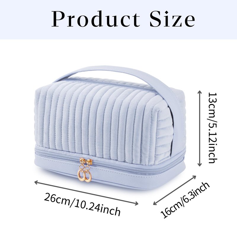 SEAMOON Large Travel Leather&Quilted Makeup Cosmetic Bag Organizer Case with Compartments Cosmetiquera Toiletry Bag(Blue)