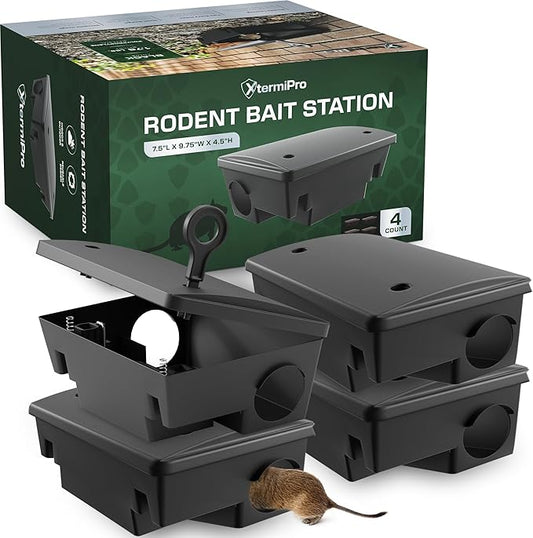 Large Rat & Mouse Bait Station - 4 Pack - Rat Bait Stations for Mice Outdoor/Indoor - Tamper Resistant - Child & Pet Safe Rodent Bait Station - Outside Traps - Bait Box Pest Control