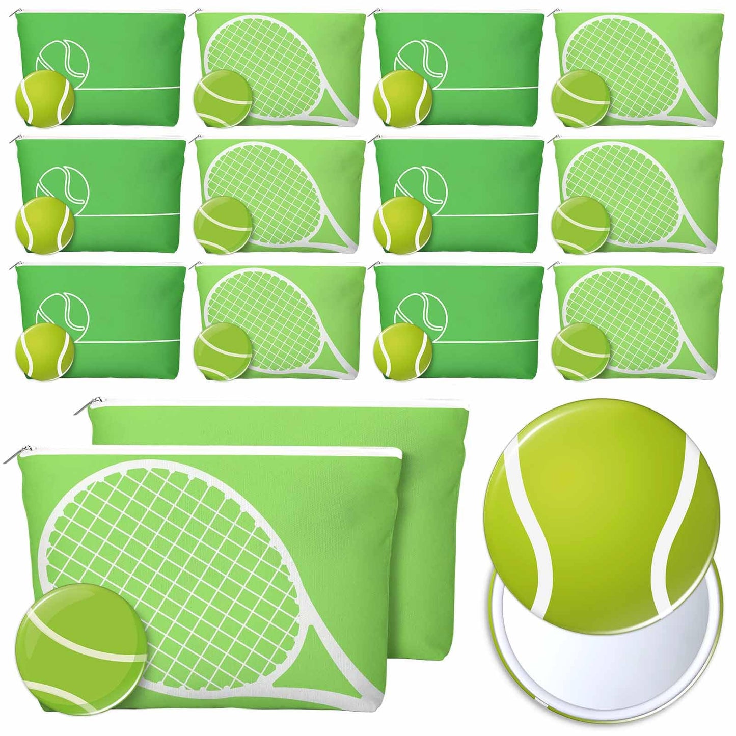Kacctyen 24 Pcs Tennis Gifts Bulk for Women Tennis Lovers Canvas Makeup Bags Compact Mirrors Accessories Team Gifts Bulk for Coach Birthday Back to School Party Favors
