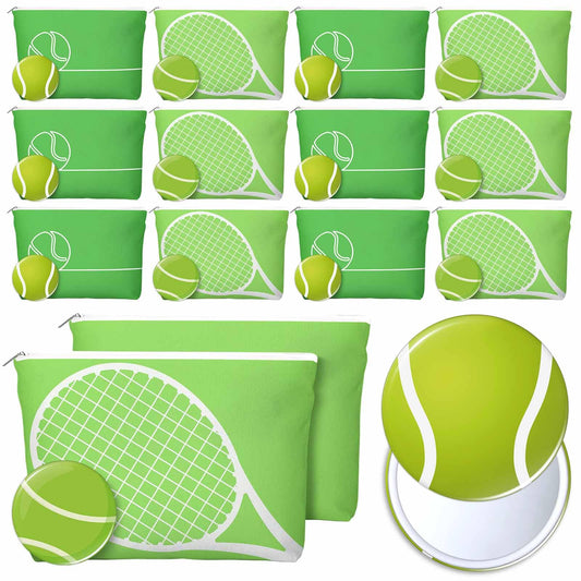 Kacctyen 24 Pcs Tennis Gifts Bulk for Women Tennis Lovers Canvas Makeup Bags Compact Mirrors Accessories Team Gifts Bulk for Coach Birthday Back to School Party Favors