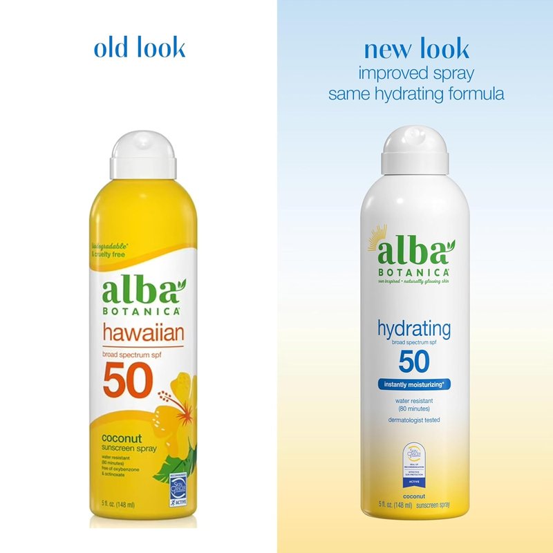 Alba Botanica Hydrating Sunscreen Spray - SPF 50 Broad Spectrum, Water Resistant, Hypoallergenic | 5 Fl. Oz
