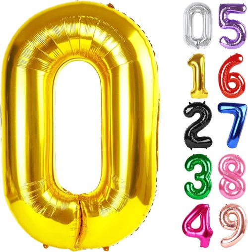 Gold Number 0 Balloon - 40 Inch Birthday Decoration for Milestone Celebrations